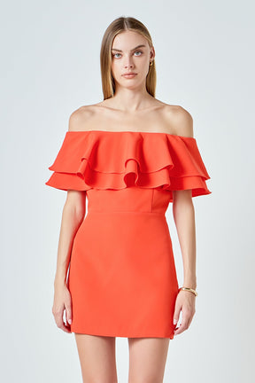 ENDLESS ROSE - Ruffled Off Shoulder Mini Dress - DRESSES available at Objectrare