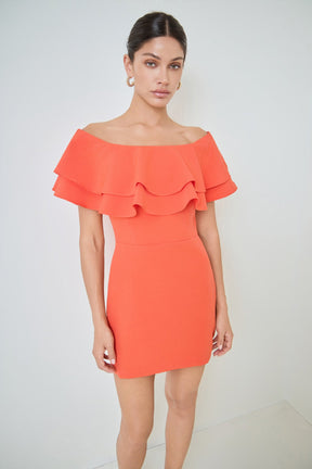 Ruffled Off Shoulder Mini Dress
