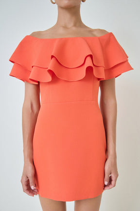 Ruffled Off Shoulder Mini Dress