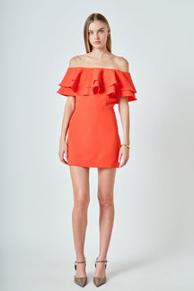 ENDLESS ROSE - Ruffled Off Shoulder Mini Dress - DRESSES available at Objectrare