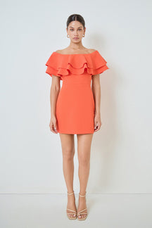 Ruffled Off Shoulder Mini Dress
