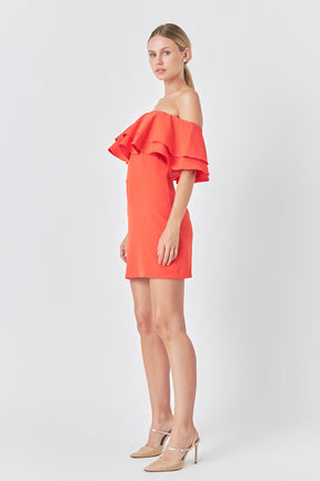 ENDLESS ROSE - Ruffled Off Shoulder Mini Dress - DRESSES available at Objectrare