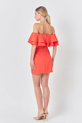 ENDLESS ROSE - Ruffled Off Shoulder Mini Dress - DRESSES available at Objectrare