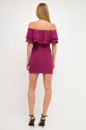 Endless Rose - Ruffled Off Shoulder Mini Dress