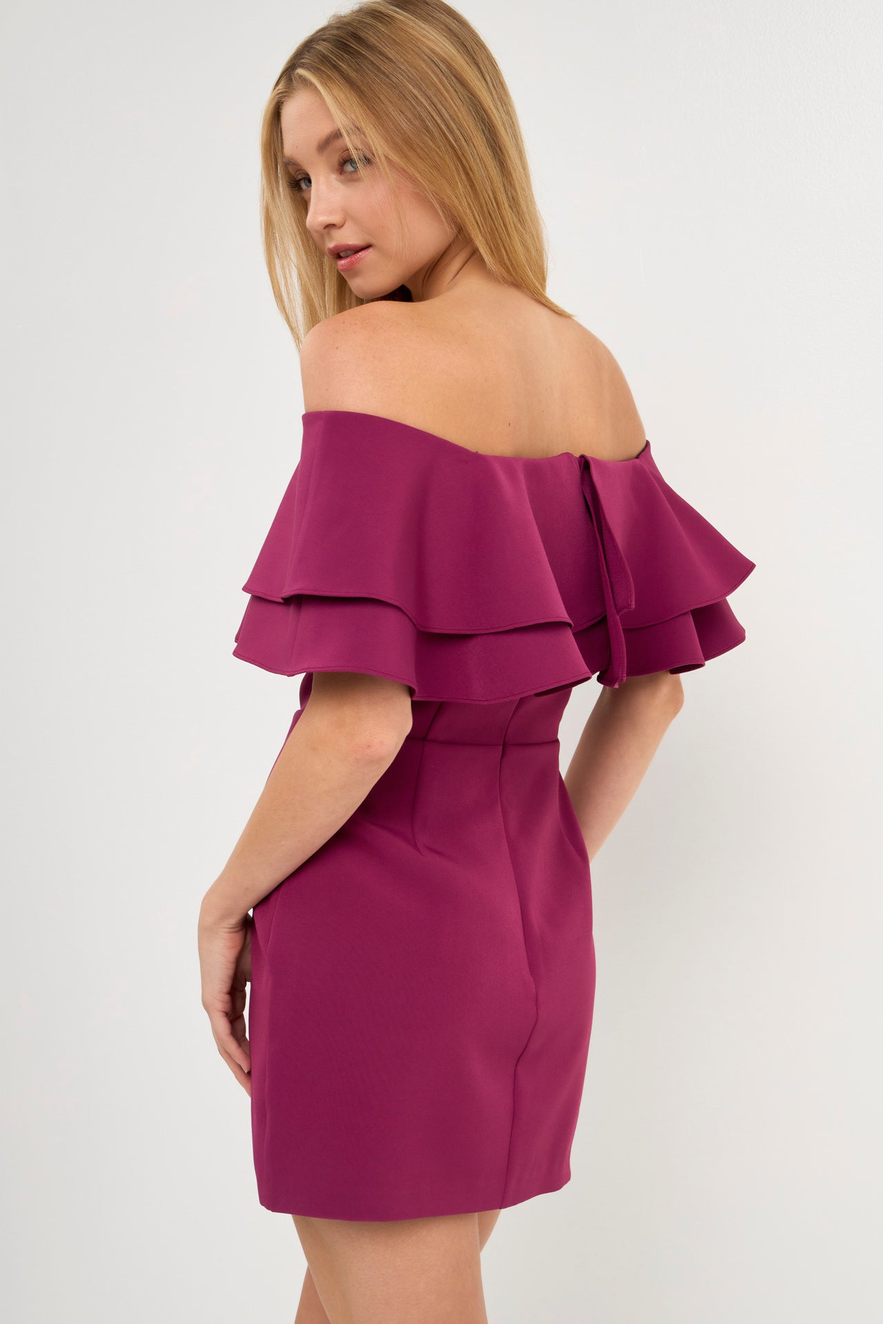 Endless Rose - Ruffled Off Shoulder Mini Dress