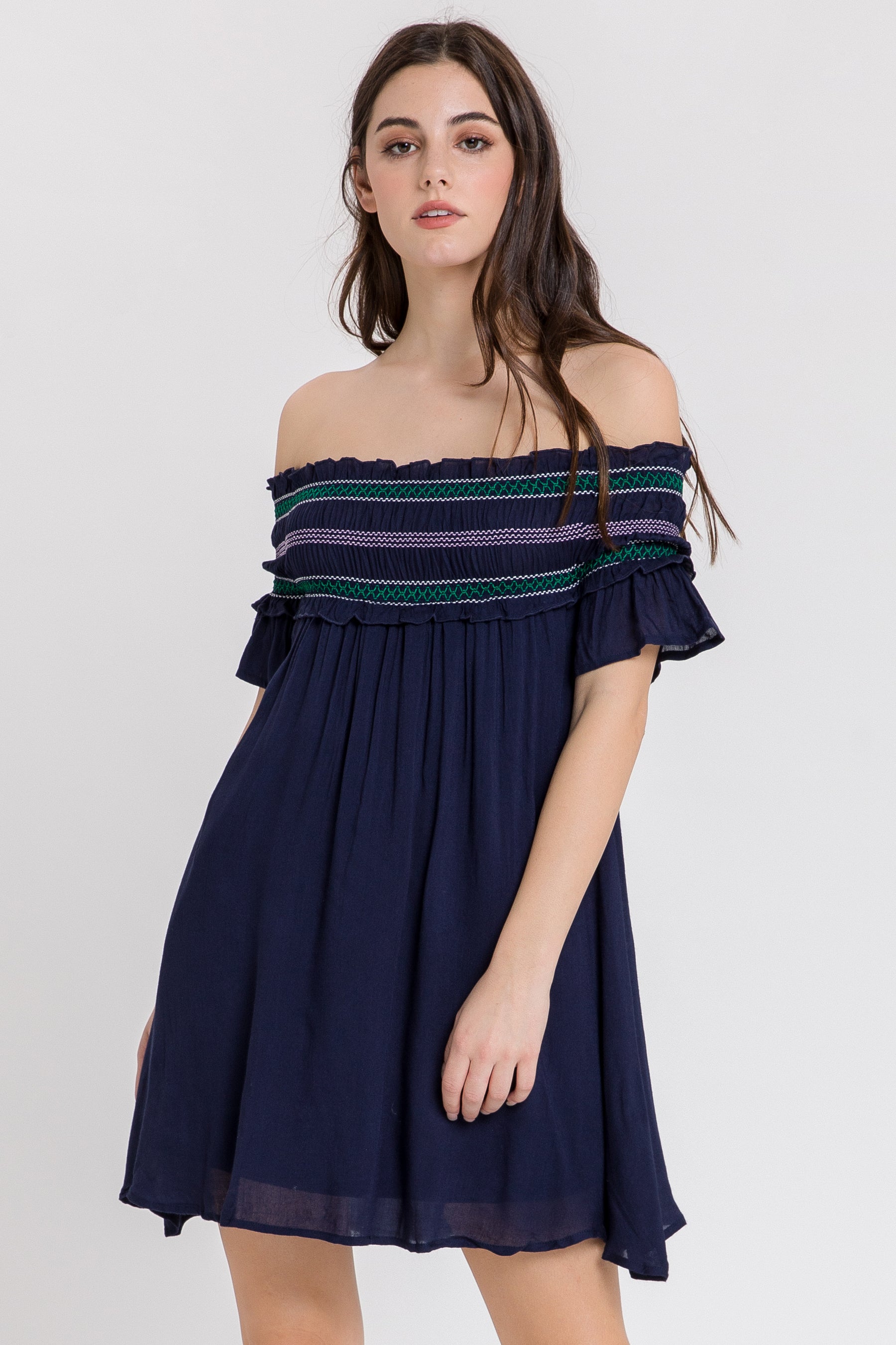 AFTER MARKET - Jinny Smocking Off Shoulder Mini Dress - SKIRTS available at Objectrare