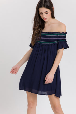 AFTER MARKET - Jinny Smocking Off Shoulder Mini Dress - SKIRTS available at Objectrare