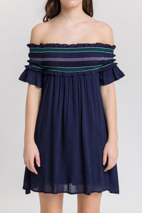 AFTER MARKET - Jinny Smocking Off Shoulder Mini Dress - SKIRTS available at Objectrare