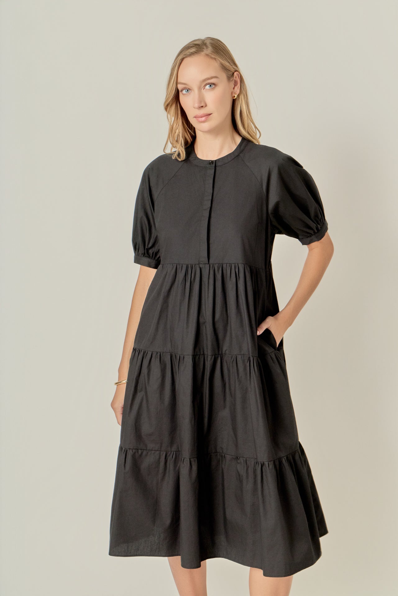ENGLISH FACTORY - Short Puff Sleeve Midi Dress - DRESSES available at Objectrare