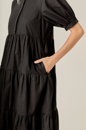 ENGLISH FACTORY - Short Puff Sleeve Midi Dress - DRESSES available at Objectrare