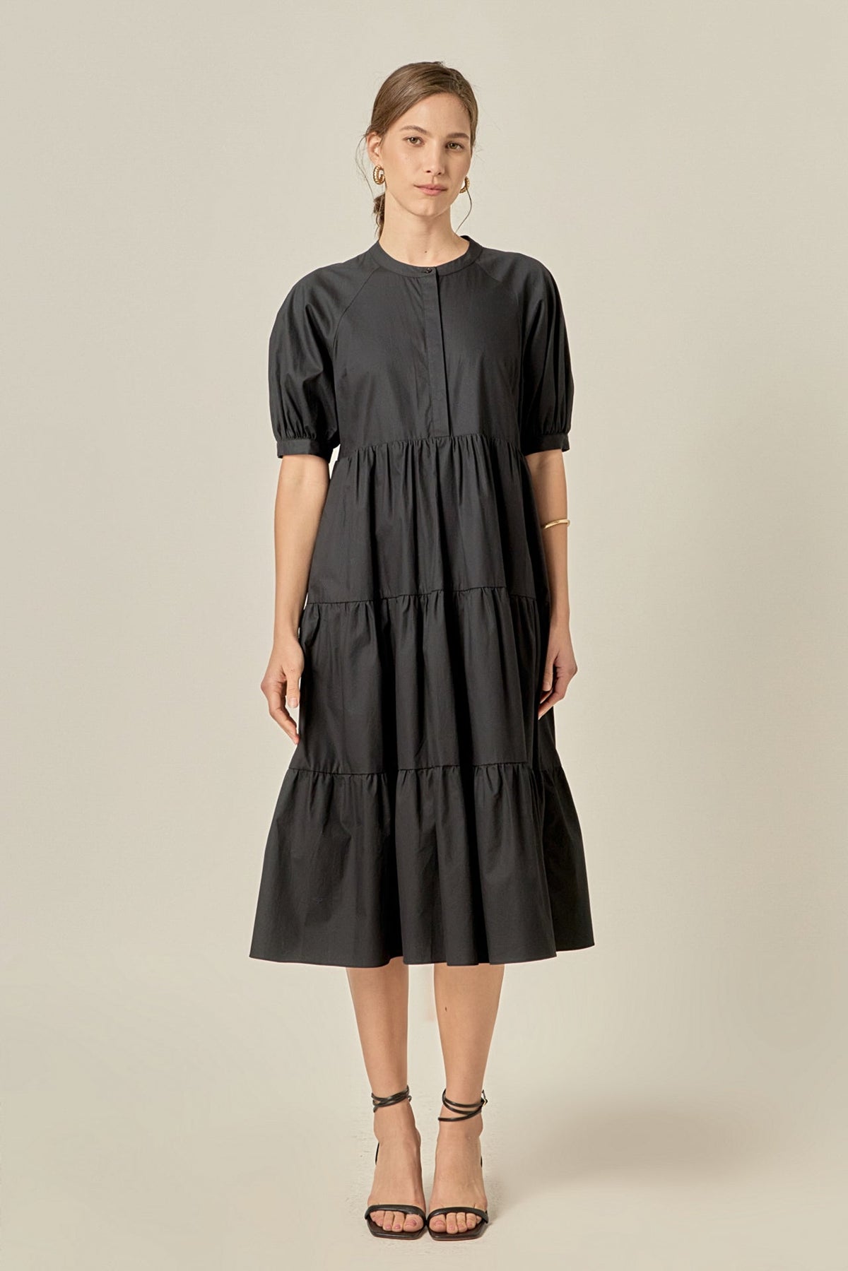 Short Puff Sleeve Midi Dress