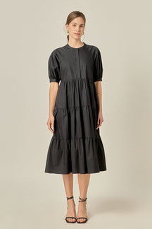ENGLISH FACTORY - Short Puff Sleeve Midi Dress - DRESSES available at Objectrare