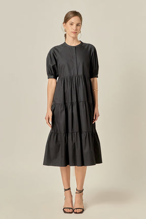ENGLISH FACTORY - Short Puff Sleeve Midi Dress - DRESSES available at Objectrare