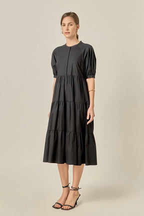 ENGLISH FACTORY - Short Puff Sleeve Midi Dress - DRESSES available at Objectrare