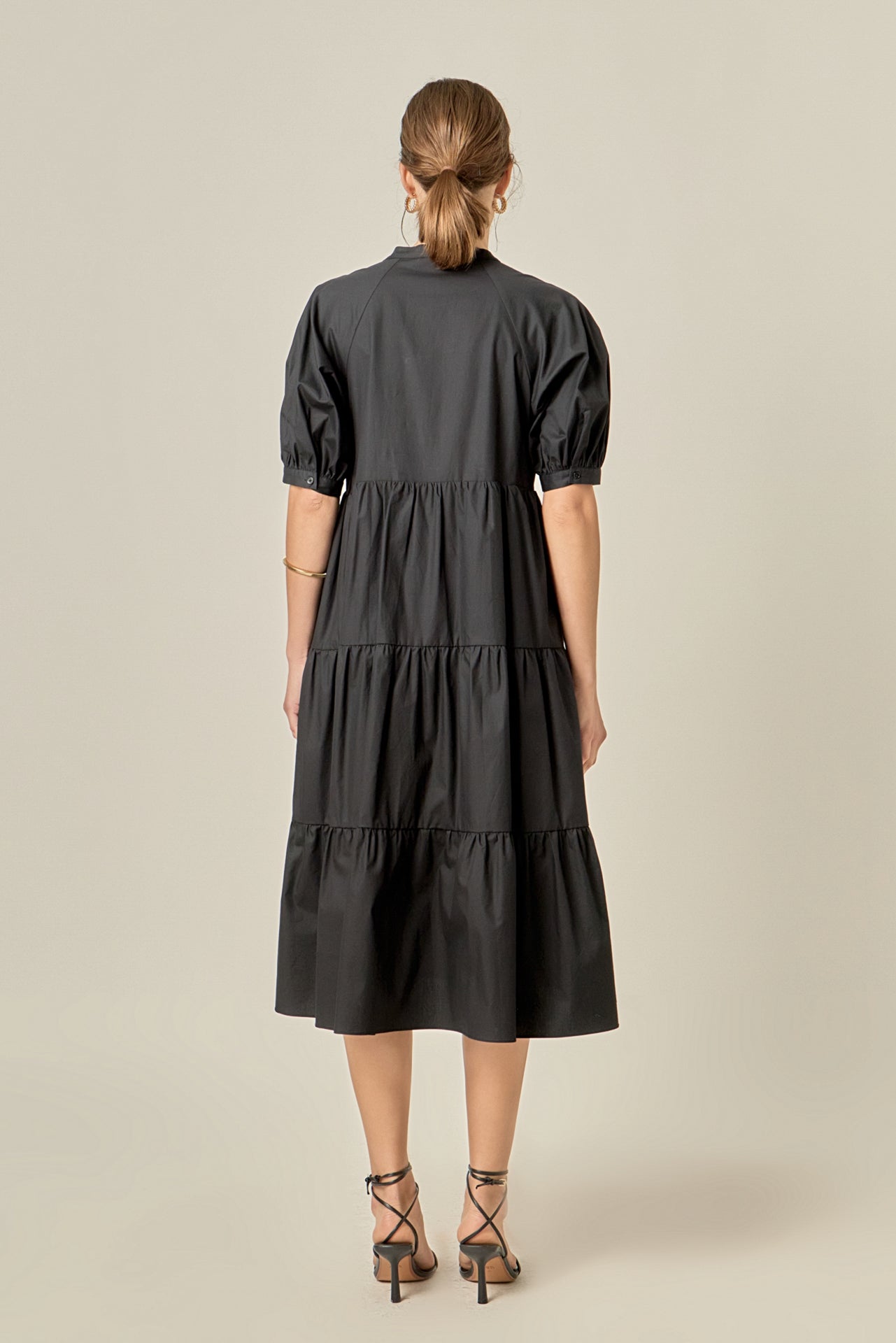Short Puff Sleeve Midi Dress