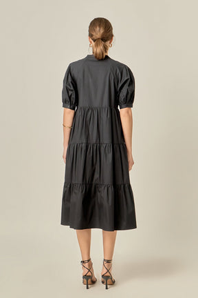 Short Puff Sleeve Midi Dress