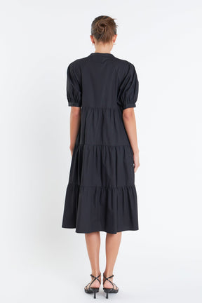 English Factory - Short Puff Sleeve Midi Dress