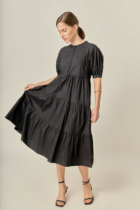 Short Puff Sleeve Midi Dress