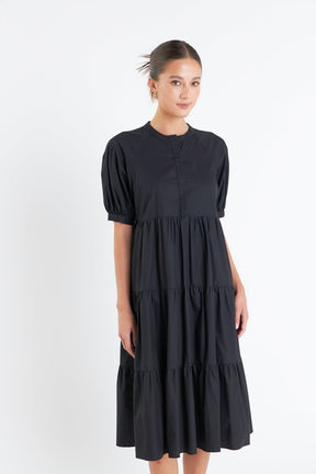 English Factory - Short Puff Sleeve Midi Dress