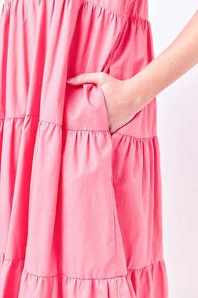 Short Puff Sleeve Midi Dress With Pockets