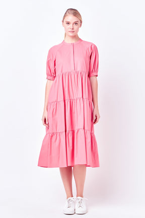 Short Puff Sleeve Midi Dress With Pockets