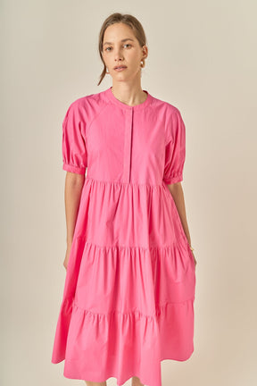 ENGLISH FACTORY - Short Puff Sleeve Midi Dress - DRESSES available at Objectrare