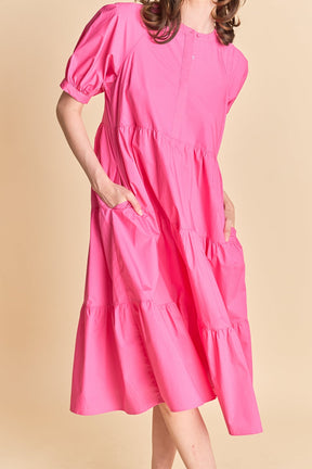 Short Puff Sleeve Midi Dress