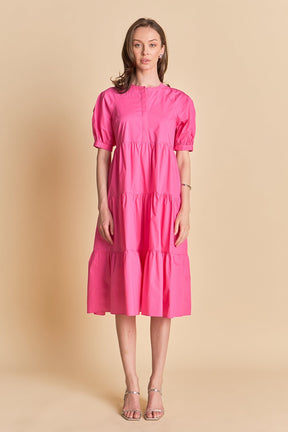 Short Puff Sleeve Midi Dress