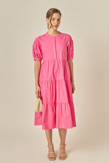 ENGLISH FACTORY - Short Puff Sleeve Midi Dress - DRESSES available at Objectrare