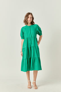 ENGLISH FACTORY - Short Puff Sleeve Midi Dress - DRESSES available at Objectrare
