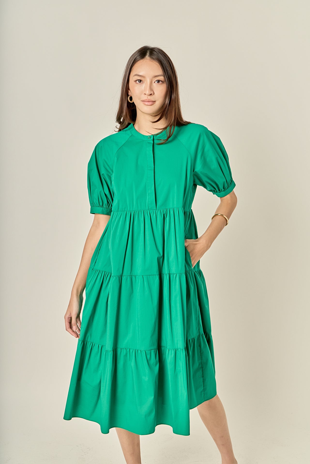 Short Puff Sleeve Midi Dress