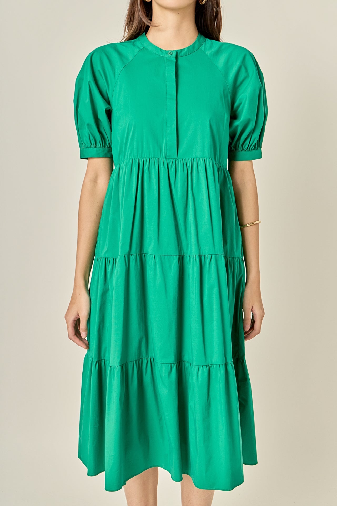 Short Puff Sleeve Midi Dress