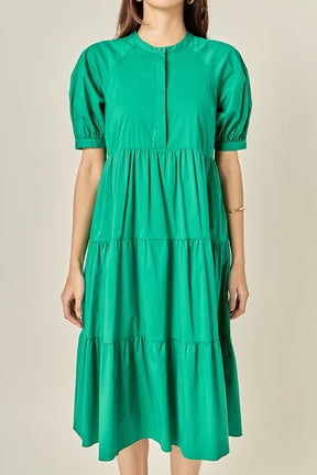 Short Puff Sleeve Midi Dress