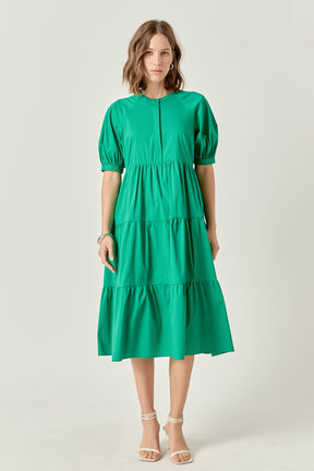 Short Puff Sleeve Midi Dress