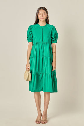 Short Puff Sleeve Midi Dress
