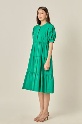Short Puff Sleeve Midi Dress