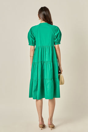 Short Puff Sleeve Midi Dress