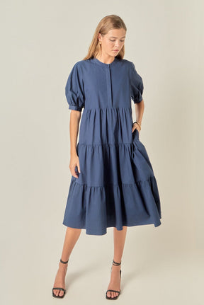 ENGLISH FACTORY - Short Puff Sleeve Midi Dress - DRESSES available at Objectrare