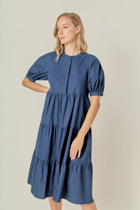 ENGLISH FACTORY - Short Puff Sleeve Midi Dress - DRESSES available at Objectrare