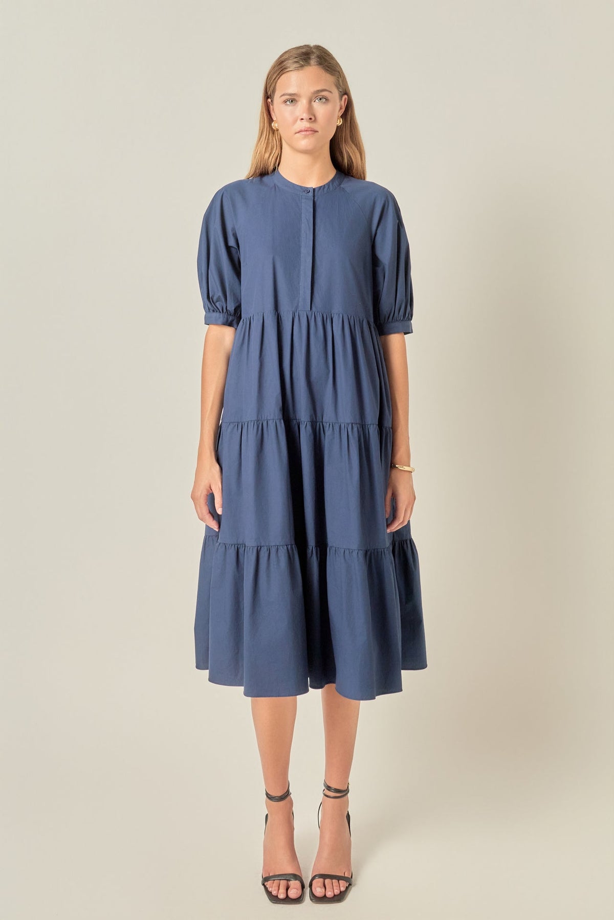 Short Puff Sleeve Midi Dress