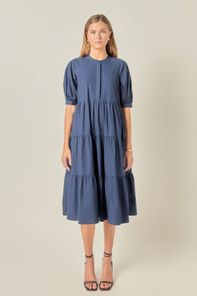 ENGLISH FACTORY - Short Puff Sleeve Midi Dress - DRESSES available at Objectrare