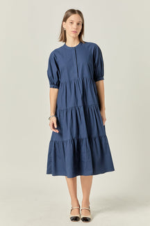 Short Puff Sleeve Midi Dress