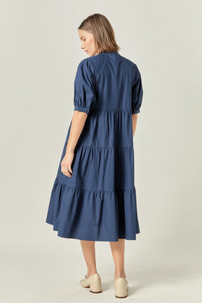 Short Puff Sleeve Midi Dress