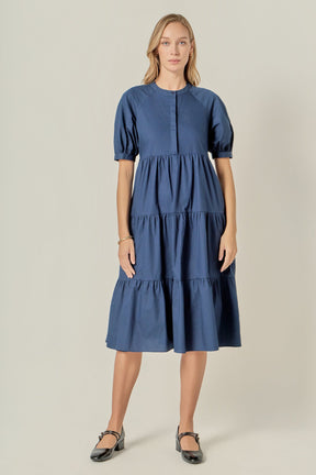 ENGLISH FACTORY - Short Puff Sleeve Midi Dress - DRESSES available at Objectrare