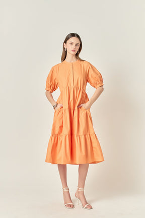 Short Puff Sleeve Midi Dress