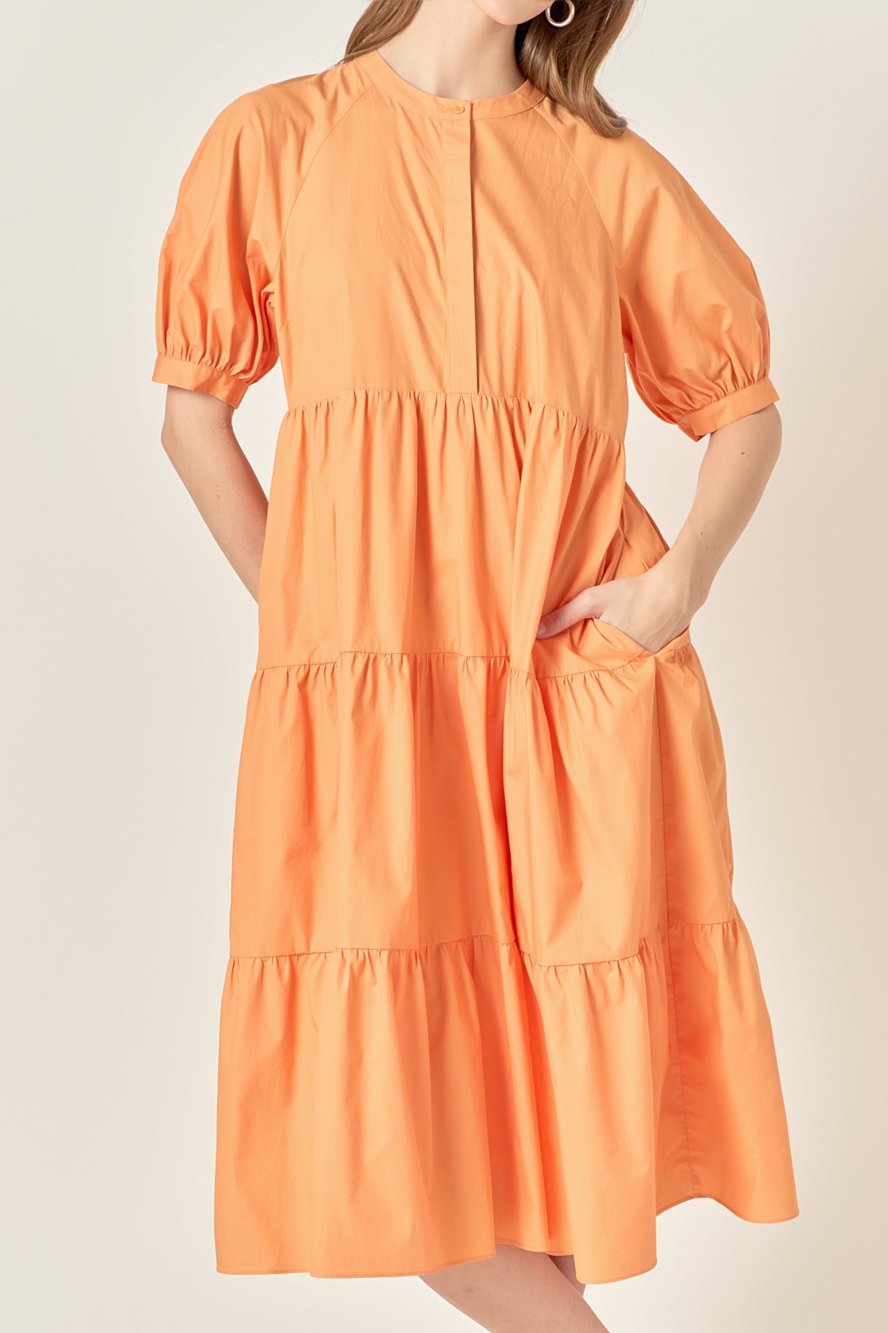 Short Puff Sleeve Midi Dress