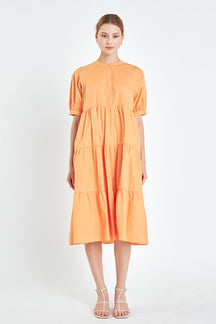 English Factory - Short Puff Sleeve Midi Dress