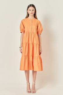 Short Puff Sleeve Midi Dress
