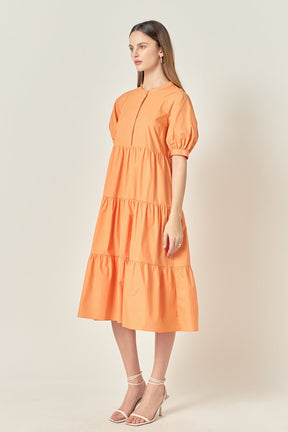 Short Puff Sleeve Midi Dress