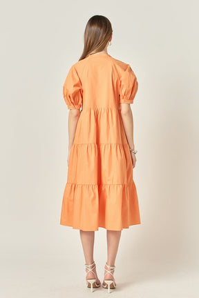 Short Puff Sleeve Midi Dress